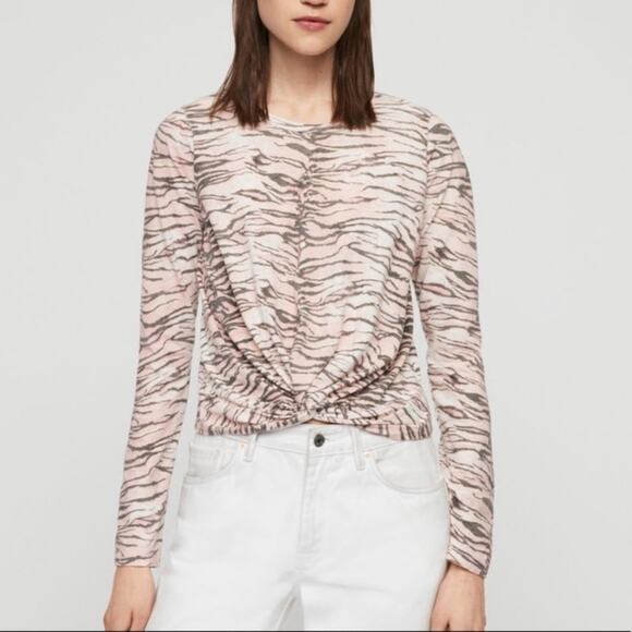 All Saints Tygers Carme Pink Tiger Stripe Cropped Tee Small - Picture 1 of 6